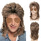 Perücke herren,Vokuhila Perücke mit Sonnenbrille，80er 90er Jahre perücke herren，Rocker punker perücke für Karneval, Fasching, Cosplay Halloween Party（Braun）