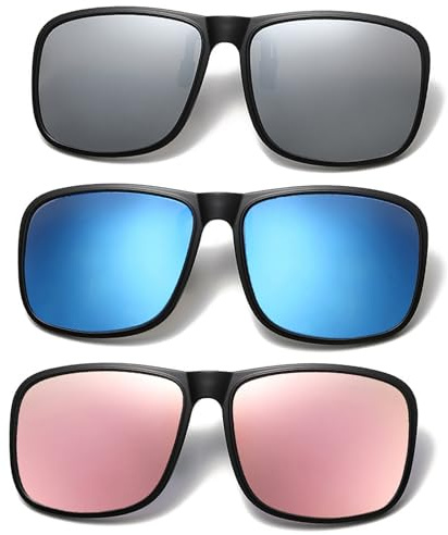 Hifot Clip Solaire 3 pièce, clip lunettes de soleil Polarisées, surlunettes de soleil pour Hommes Femmes pour la Conduite et les Activités de plein air