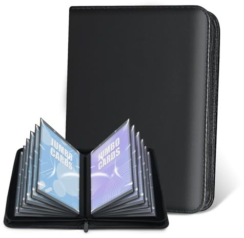Album da Collezione per Carte Jumbo - WITHYU Raccoglitore Senza Anelli con 60 Tasche, Custodia in Pelle PU, Portacarte, Binder per Carte da Gioco TCG (Nero, 14.5 x 20 cm)