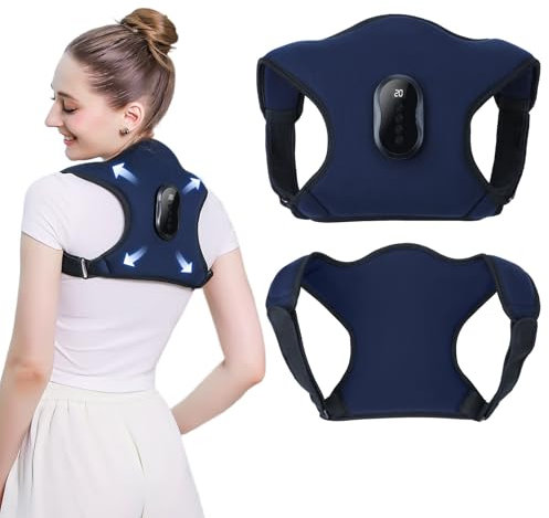 Bestcool Back Support Brace Posture Corrector, Adjustable Shoulder Massager for Men and Women with 2 Modes and 3 Levels Breathable Full Support For Neck Shoulders and Upper Back Relieve Fatigue