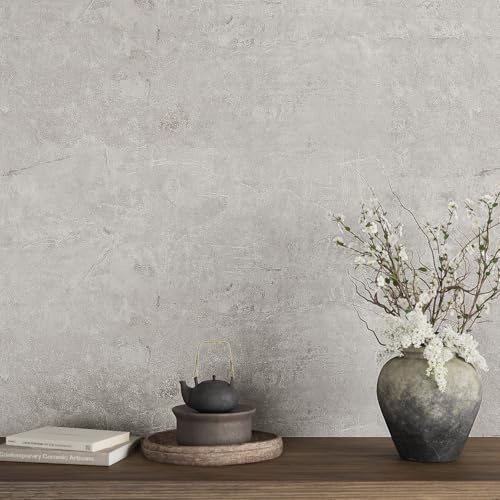 VaryPaper Grey Concrete Effect Wallpaper Self Adhesive Cement Contact Paper 40cmx200cm Sticky Back Plastic Hallway Bathroom Wallpaper Waterproof Kitchen Worktop Covering Grey Vinyl Wrap for Furniture