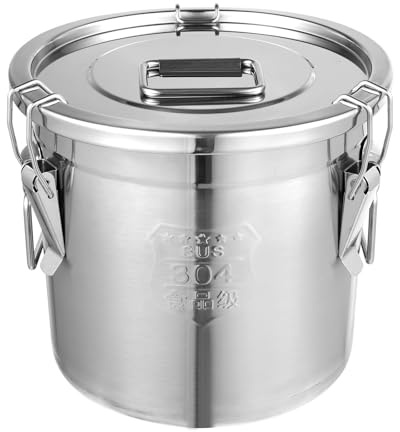 Apriltop 12L 304 Stainless Steel Airtight Canister for Kitchen,10-22Lbs/4.5-10kg Flour Container with Lid and Locking Clamp,Metal Bucket Food Storage Container for Rice, Flour, Grain, Coffee Bean(12L)