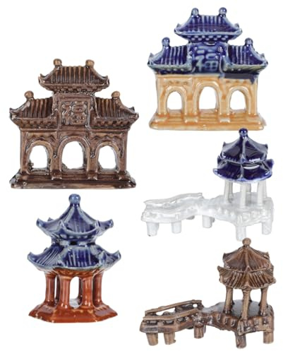 Toddmomy Pavillon Miniature en Céramique 5 Pièces Décoration De Jardin Élégante pour Bonsaï Terrarium Paysage Ornements De Jardin Extérieur
