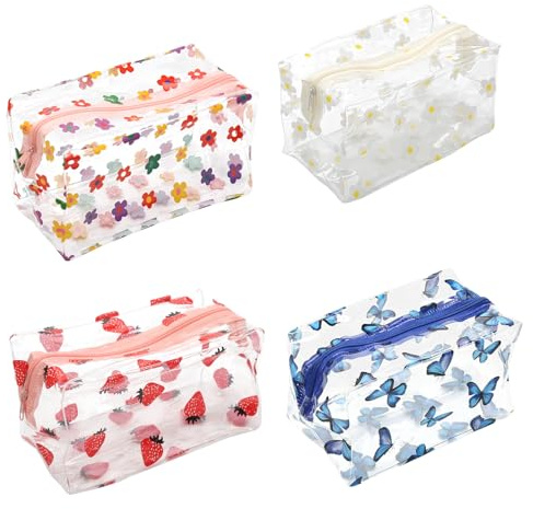 4 Pcs Clear Pencil Case for Exams, Pencil Pouch for Girls Women, Large Pencil Bag Cute, Waterproof PVC Zippered Transparent Pencil Case for Stationery Travel School Office Supplies