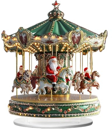 Carrusel de Navidad acrílico – Figura 2D para decoración del hogar, Figura de Papá Noel, decoración, Acento de Temporada para Interiores, Figura de Navidad para Bar, Porche, Estante, Ventana