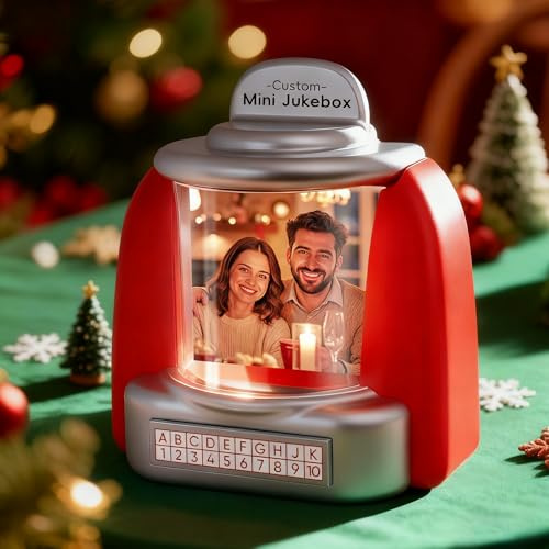 VEELU Custom Christmas Jukebox Machine, Personalised Juke Box Music Player with Speaker, Custom Music Box with Photo Text, Retro Home Decor Customised Gifts Valentine’s Day for Couples Men Women