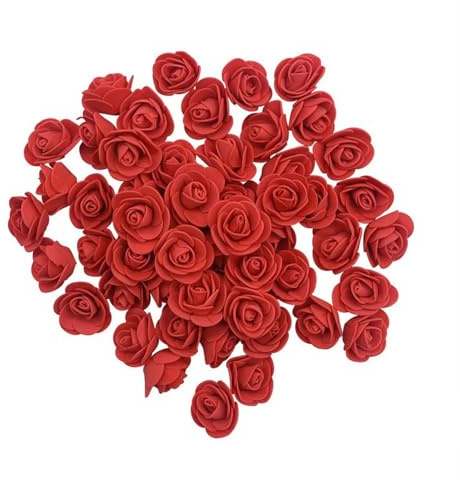 GIVBRO 100 st konstgjorda skumrosor, falska blommor, huvud, bulk, hantverk, ros för gör-det-själv-hantverk, bröllopsbuketter, heminredning, 3,5 cm (röd)