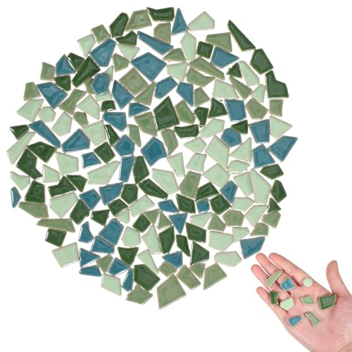 VILLCASE Piedras Irregulares de Cerámica Esmaltada 200 G para Bricolaje Azulejos Pequeños Verdes Mixtos para Manualidades Mosaico DIY Decorativo Textura Lisa y Colores Naturales