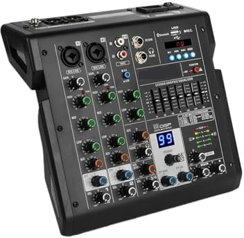 Ljudmixer, 4-kanals mixer B4 ljudbord Professionell DJ mixerkonsol Inbyggd 99 DSP digitala effekter 48V Phantom Power för studiokaraoke(B4)