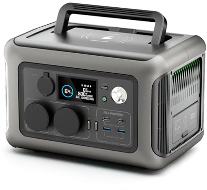 ALLPOWERS R600 Estación de Energía Portátil,Batería LiFePO4 de 299 Wh,Generador Solar de Salida de CA de 2 * 600 W (Pico1200 W),Carga Rápida de 1 Hora,Camping,RV,Emergencia (R600)