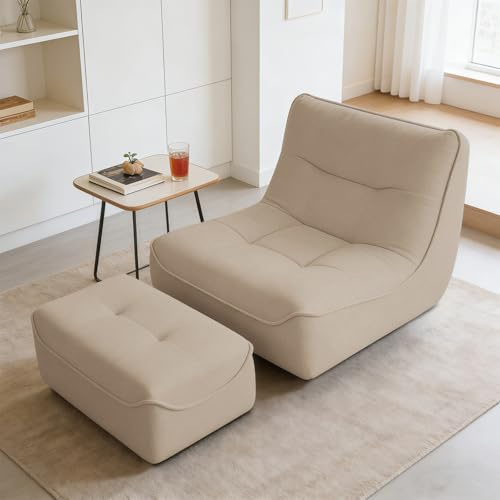 Canapé Poire avec Repose-Pieds – Grand Fauteuil Lounge pour Adultes et Enfants – Canapé de Sol en Mousse Mémoire de Forme pour Chambre et Salon