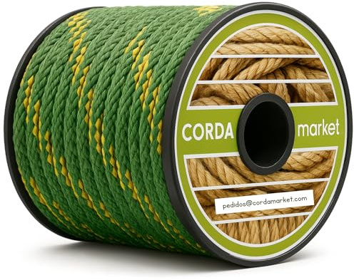 CORDAMARKET Cuerda Driza Poliéster Alta Tenacidad, Cuerda Náutica de Alta Resistencia para Náutica Camping y Decoración, Amarillo/Verde, 10 mm × 25 m