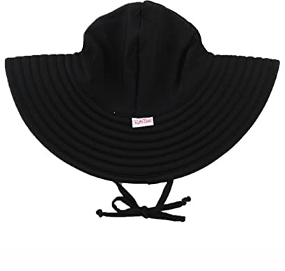 RuffleButts® Baby/Toddler Girls UPF 50+ Sun Protective Wide Brim Swimwear Sun Hat - Black, 0-12m
