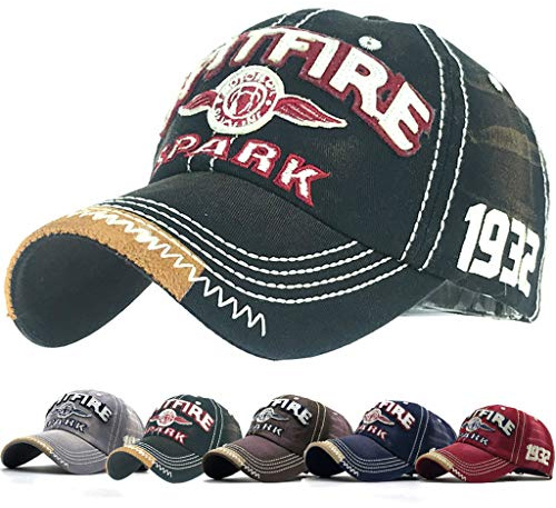 CheChury Distressed Baseball Cap for Mens Vintage Trucker Hat Men Cotton Embroidered Snapback Casual Baseball Cap Unisex (Black)