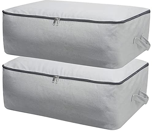 Bolsas de lona de gran capacidad Omygarden, bolsa de almacenamiento blanda para edredones, almohadas, mantas y todo tipo de artículos voluminosos, 65 x 47 x 22 cm, gris claro, 2 unidades