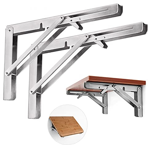 2 Stück Edelstahl Klappkonsole Schwerlast, Regalträger Klapptisch Wand, Regalwinkel Scharniere Klappbar für Tische, Bänke und Regale, Tragkraft: 150 LB