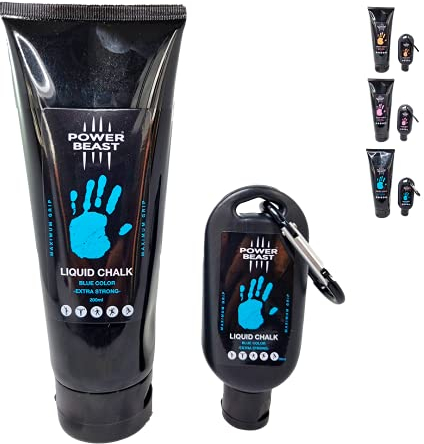 POWER BEAST Flüssigkreide Farbig, Magnesia, für besseren Grip, Liquid Chalk, Chalk Magnesia, Flüssig Kreide für Crossfit, zum Klettern, Gewichtheben, Poledance, Tennis, +50 Ml Extra. (Blau)