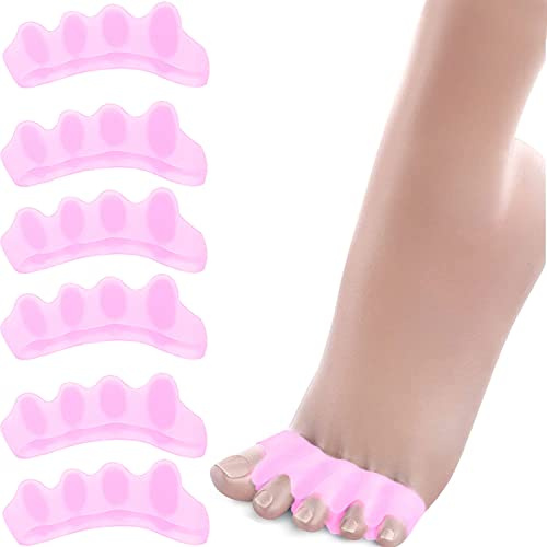 Separador Dedos Pie [6X], separadores de dedos de los pies, silicona mejorada, 0% BPA, separador dedos pie silicona ortopedicos, Ajuste Ballet Yoga Atletas (Rosa)