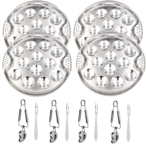 lilico 12 Pcs Assiette Escargot Plaques D'Escargot en Acier Inoxydable 12 Trous,Plat D'Escargot, RéSistant à La Chaleur,Champignon Fruits De Mer, Plat De Service Fourchette Huitre Pince Escargot