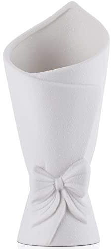 Frosted Porcelain Floral Handmade Vases,Frosted Ceramic vases,Geometric Ceramic Flower Vase for Modern Home Decoration and high-end Wedding,Matte Frosted Texture Bud Flower Vase (Roll Vase)