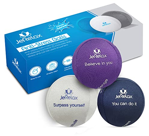 JeRelax - Set of 3 Anti Stress Balls, Hand Reeducation Balls, 3 Resistances and 3 Fragrances, Stress Relief, Improves Concentration. Strengthens wrists, fingers and hands, Forearm Strengthener