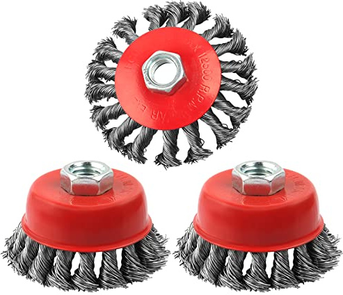 WENORA 3 Pack Wire Wheel Brush for Angle Grinder, 4 Inch Wire Wheels for 4 1/2 Angle Grinder -5/8 Inch Threaded Arbor ,0.02 Inch Carbon Steel Wire Brushs