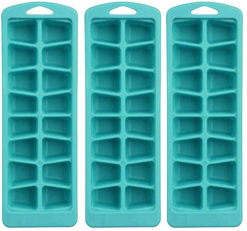 PARENCE.- Set di 3 scatole per cubetti di ghiaccio in polipropilene - 16 scomparti per vassoio (48 in totale) / Impilabile, 3 pezzi, 25x8,5x2,5 cm - Colori casuali