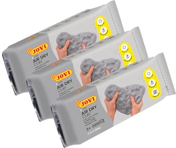 Jovi Air Dry modelleringsmassa, klar att använda, lufttorkning, baserad på fuktig ton, 500 g i grå, 3-pack | Härdad modelleringspasta utan ugn, giftfri för pyssel