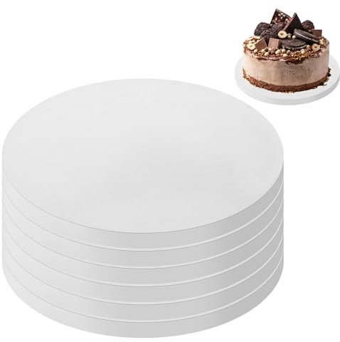 6 Tortenplatte Pappe 12mm x 20cm/8inch, Wiederverwendbare Kuchenplatte Rund, Cake Board 20cm Rund, zum Transportieren von Kuchen und Desserts, geeignet für Hochzeiten, Partys usw. (Weiß)