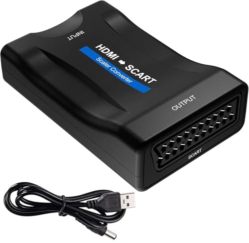 Powice HDMI SCART Adapter, HDMI auf Scart Konverter 1080P, HDMI to SCART Adapter Switcher HDMI Video and Audio Compatible PAL/NTSC Format, HDMI zu SCART für PS4 DVD PC CR