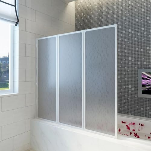 IKAYAA Mamparas de Bañera Plegable 3 Paneles Mampara Bañera Abatible Biombo de Baño de Vidrio Templado ESG 141 x 132 cm Blanco
