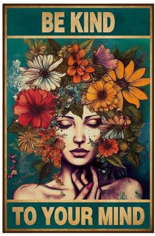 Nayyana Be Kind to Your Mind - Poster vintage da parete, stile hippie bohémien, regali di incoraggiamento per donne, ufficio, camera da letto, soggiorno, decorazione da parete, stile 3