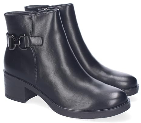 shoes&blues.es 88761 Botines de Tacon para Mujer, Comodos y Eleganes, Adorno Metalico en la Cana, Punta Redonda y Cierre de Cremallera Lateral. Negro Talla 38