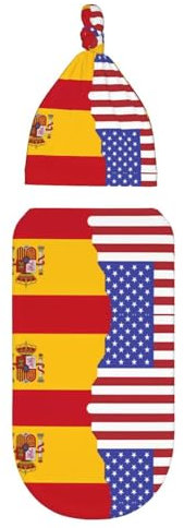 FJAUOQ Wickeldecke mit amerikanischer Spanien-Flagge, Baby-Wickeldecke, Baby-Pucktuch, Empfangsset mit passender Kopfkappe