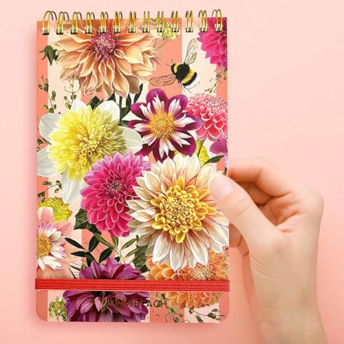 Lola Design x Dahlia Beach Top Spiral Anteckningsblock med elastisk stängning – perfekt för att skriva ner anteckningar, inköpslistor, påminnelser – 185 x 120 x 10 mm, 150 avrivningssidor
