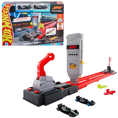 Hot Wheels Racing Formula 1 Toy Car Track Set, Race the 2 1:64 Scale Die-Cast Officially Licensed F1 Vehicles on Side-By-Side Track, Grid Start, JKM88