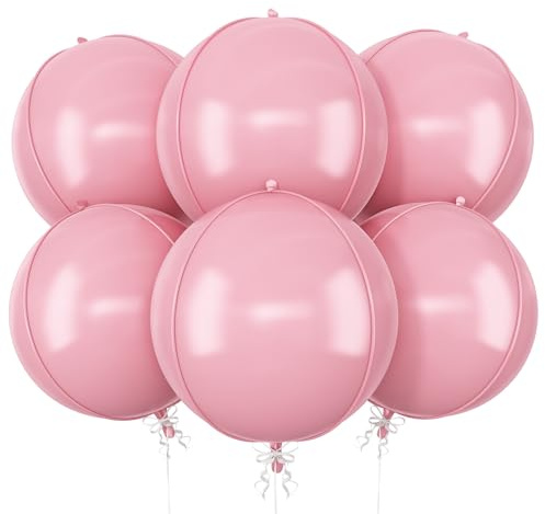 6Pcs Baby Pink Round Foil Balloons, 22 4D Helium Light Pink Balloon, Pastel Pink Foil Balloon for Princess Birthday Baby Shower Wedding Anniversary Valentine's Day Party Decoration