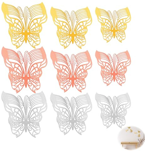 72 Pack 3D Butterfly Wall Stickers - Gold & Rose Gold, 3 Styles 3 Sizes - Removable Adhesive Dots, Laser-Cut Hollow Design for Wedding Backdrop, Party Balloons, Girls' Bedroom, Mirrors & Windows