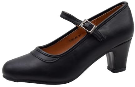 PASARELA - Zapatos de Baile Flamenco de Piel Vegana con Clavos para niña y Mujer Tallas 27 al 43 Color Negro Sintético
