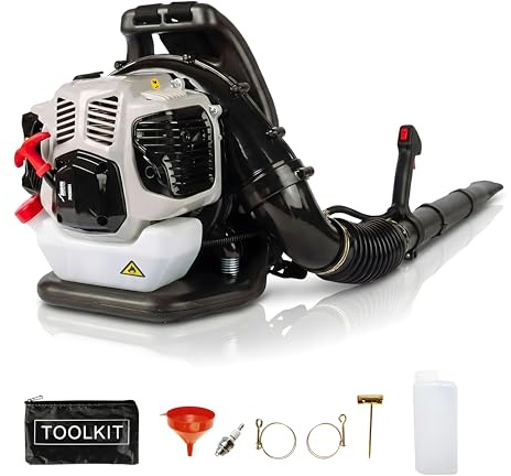 SHAYN 52cc Petrol Leaf Blower Backpack - Easy Start 170MPH- Powerful Leaf Blower Petrol, 890CFM, Anti-Vibration, Padded Harness, 2-Stroke Garden Blower for Wet Leaves, Paths, Lawns, 3-Years Warranty