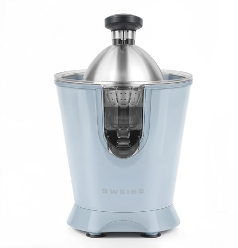 SWEISS ZEST6 professionell elektrisk citruspress, droppfri pip, diskmaskinkompatibel, tyst enhet, kraftfull ledad arm 160 W, blå