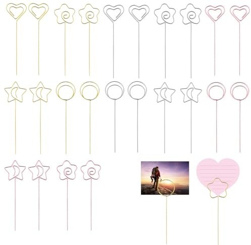 YTAXYZWR Clips metálicos Fotos 24 Unidades Soporte Tarjetas corazón, Pinzas Papeles Colores Surtidos para Fotos Notas y Tarjetas Decorativas