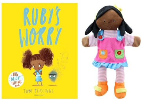 Ruby’s Worry Illustrated Storybook by Tom Percival & Puppet Set by The Puppet Company – Emotional Wellbeing Picture Book with Interactive Story Teller Girl Hand Puppet