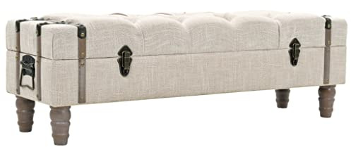Plumbpyr Panchina portaoggetti in legno massello e acciaio con seduta imbottita, 111 x 34 x 37 cm, bianco crema, resistente, moderna panchina per corridoio, spogliatoio, spogliatoio