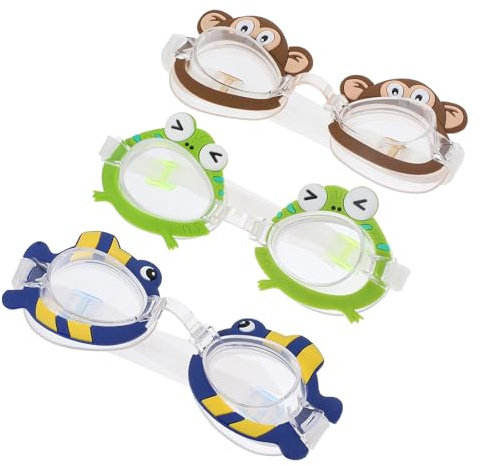 ibasenice Lunettes de Natation pour Garçon et Filles Nez en Pvc, Design Animal Adorable, Anti-buée et Portables, Lot de 3 pour Fête Estivale et Natation Sécurisée