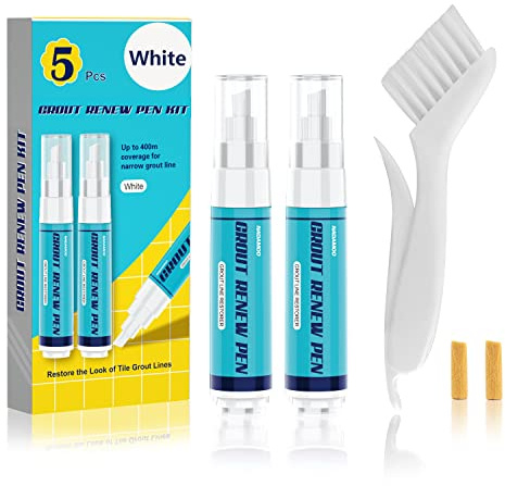 NADAMOO Grout Renew Pen White, 2 Large 20ml Paint Pens, Touch Up Repair Marker for Tile Gap Coating - Restore Grout Line, With 2 Replacement Nibs and 1 Cleaning Brush