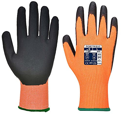 Portwest - Vis-Tex5 skärbeständig handske ett par paket - orange/svart - S
