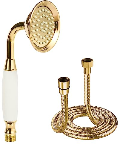 Delnet Classical Högtryckshuvud i guld, traditionell telefonstil, handhjälte, duschhuvud, vattensparande dusch och 1,5 m byxor