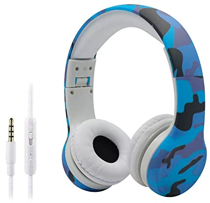 Hisonic Cuffie per bambini, volume limitato sull'orecchio pieghevole con connettore condiviso (mimetico)