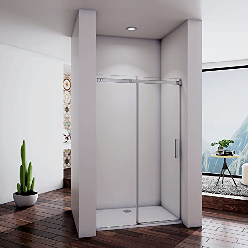 Acezanble Porte de douche coulissante 140x195cm en niche, porte de douche à l’italienne sans receveur, 8mm verre transparent et anticalcaire
